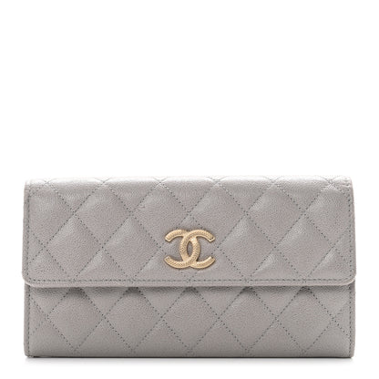 Chanel Caviar Quilted Studded CC Large Gusset Flap Wallet Grey 1 of 8