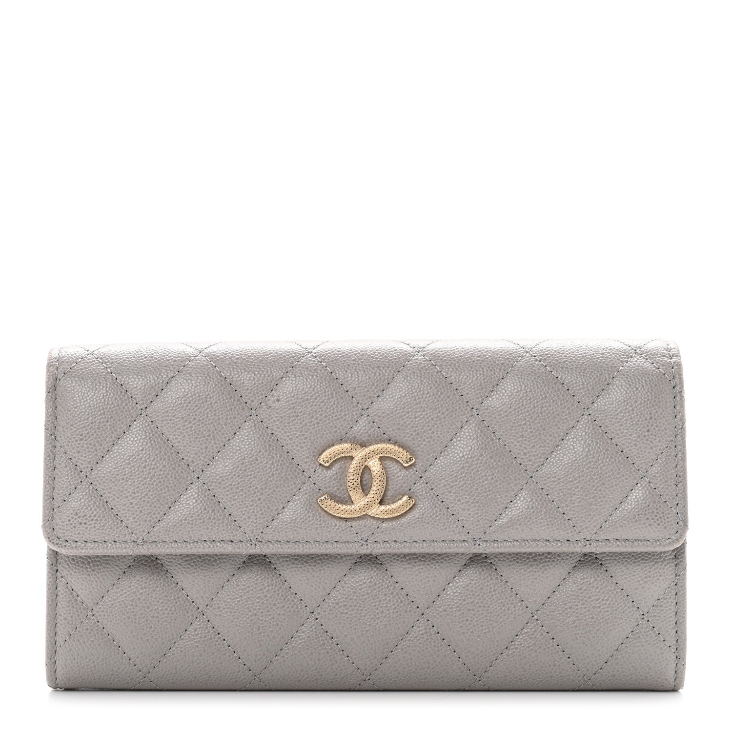 Chanel Caviar Quilted Studded CC Large Gusset Flap Wallet Grey 1 of 8