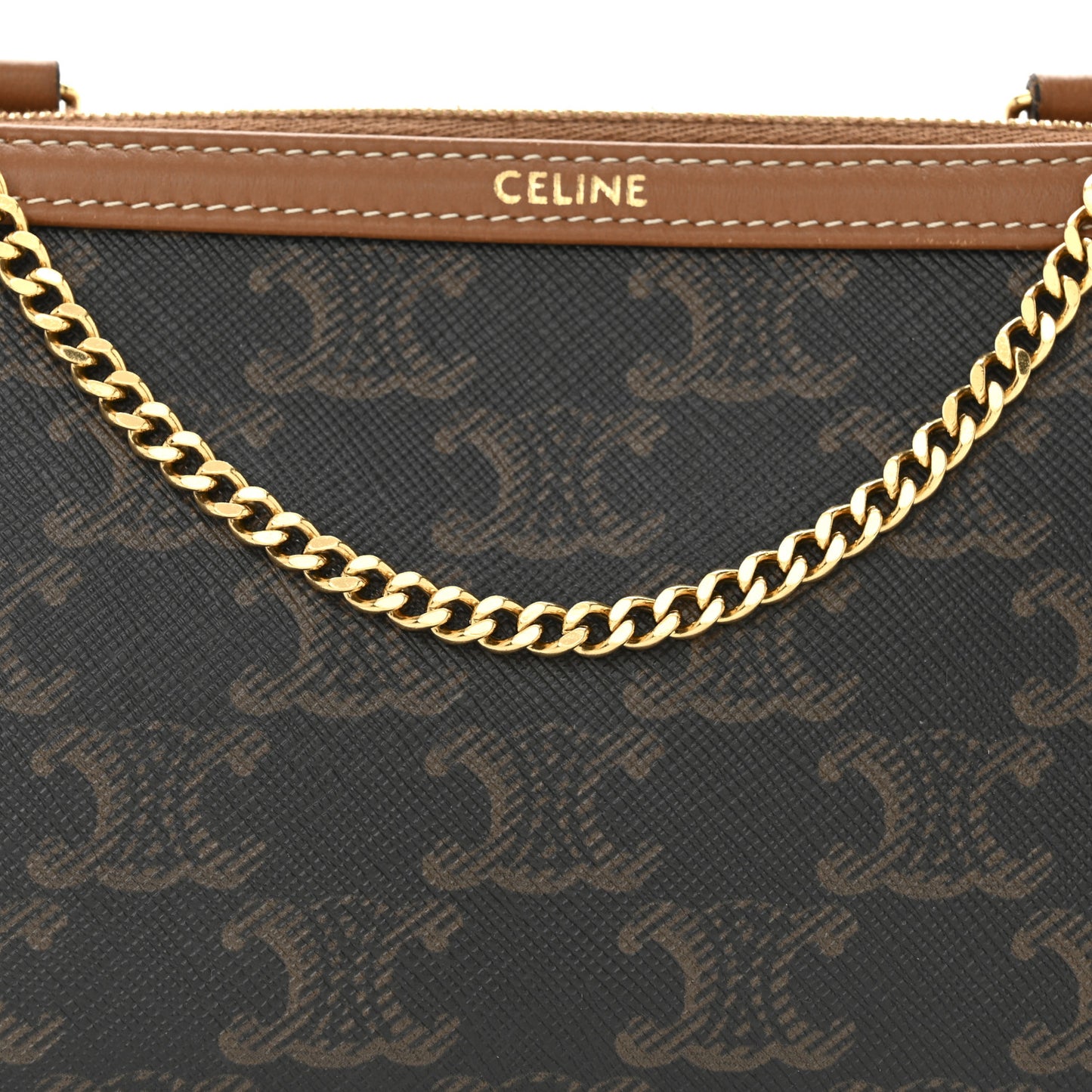 Triomphe Canvas Lambskin Clutch On Chain Tan