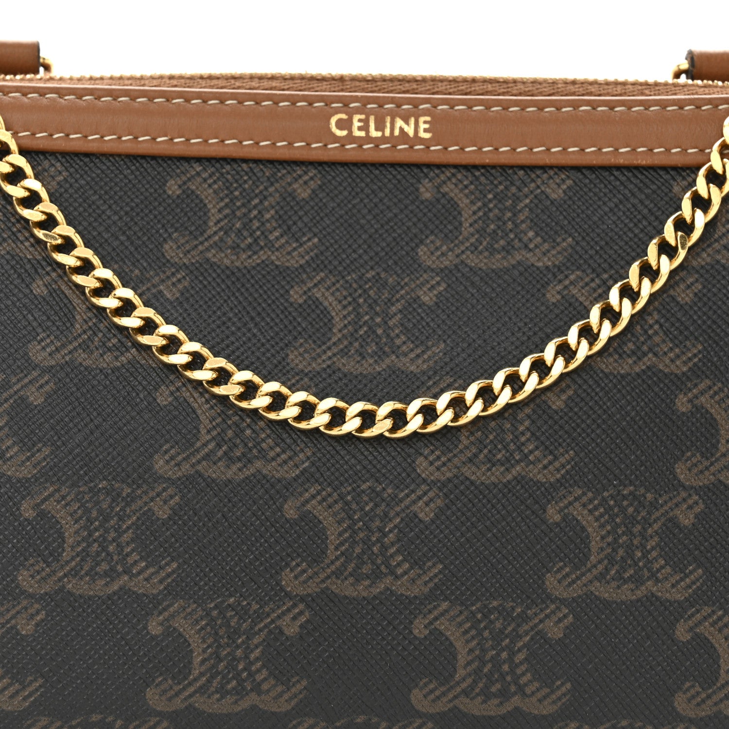Celine Triomphe Canvas Lambskin Clutch On Chain Tan 8 of 10