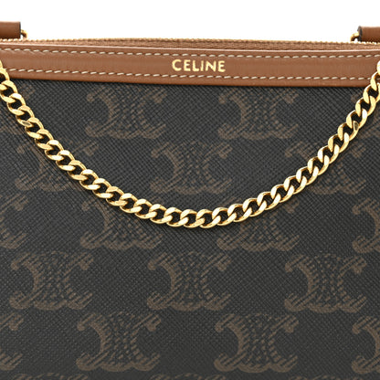 Celine Triomphe Canvas Lambskin Clutch On Chain Tan 8 of 10