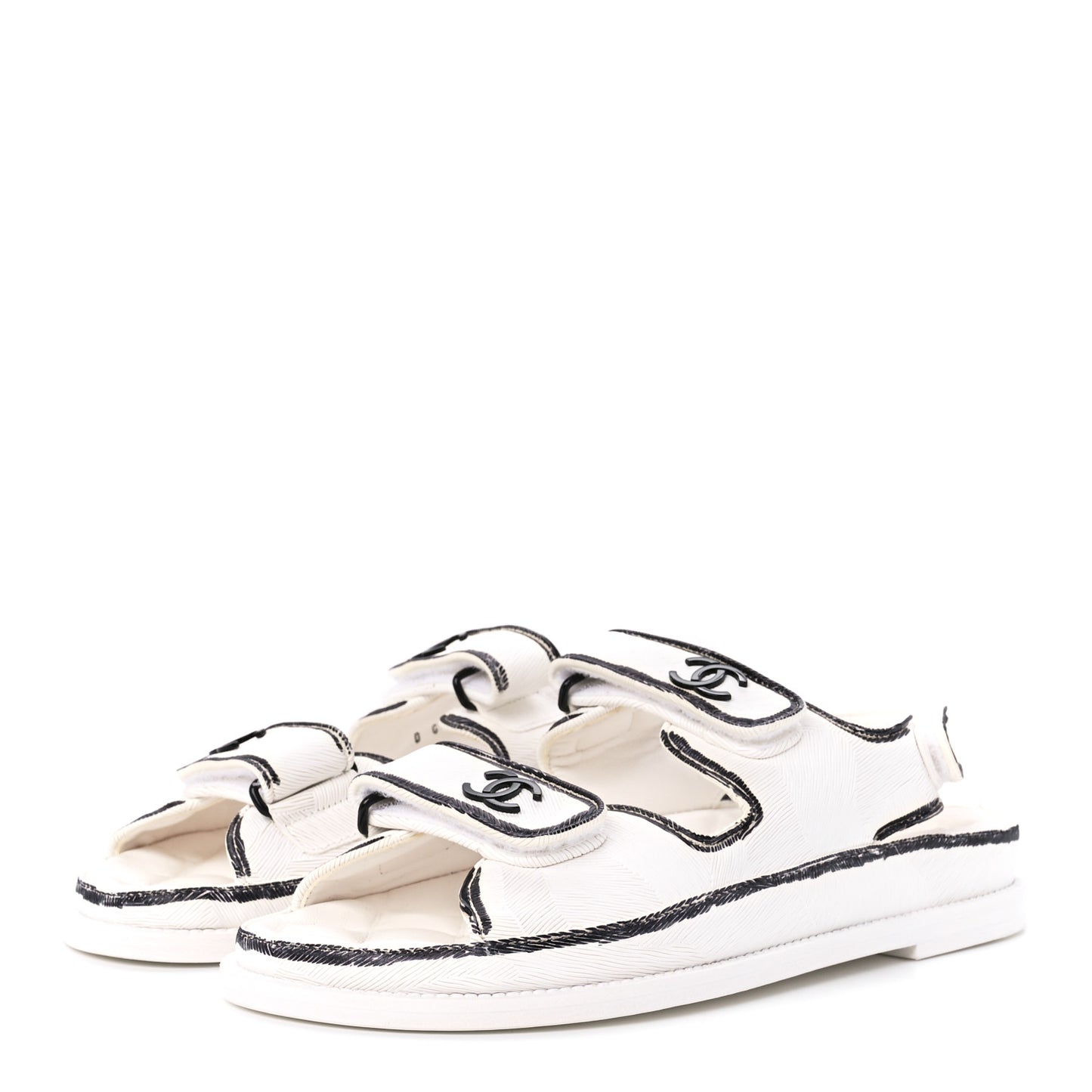 Calfskin Printed Velcro Dad Sandals 39 White Black