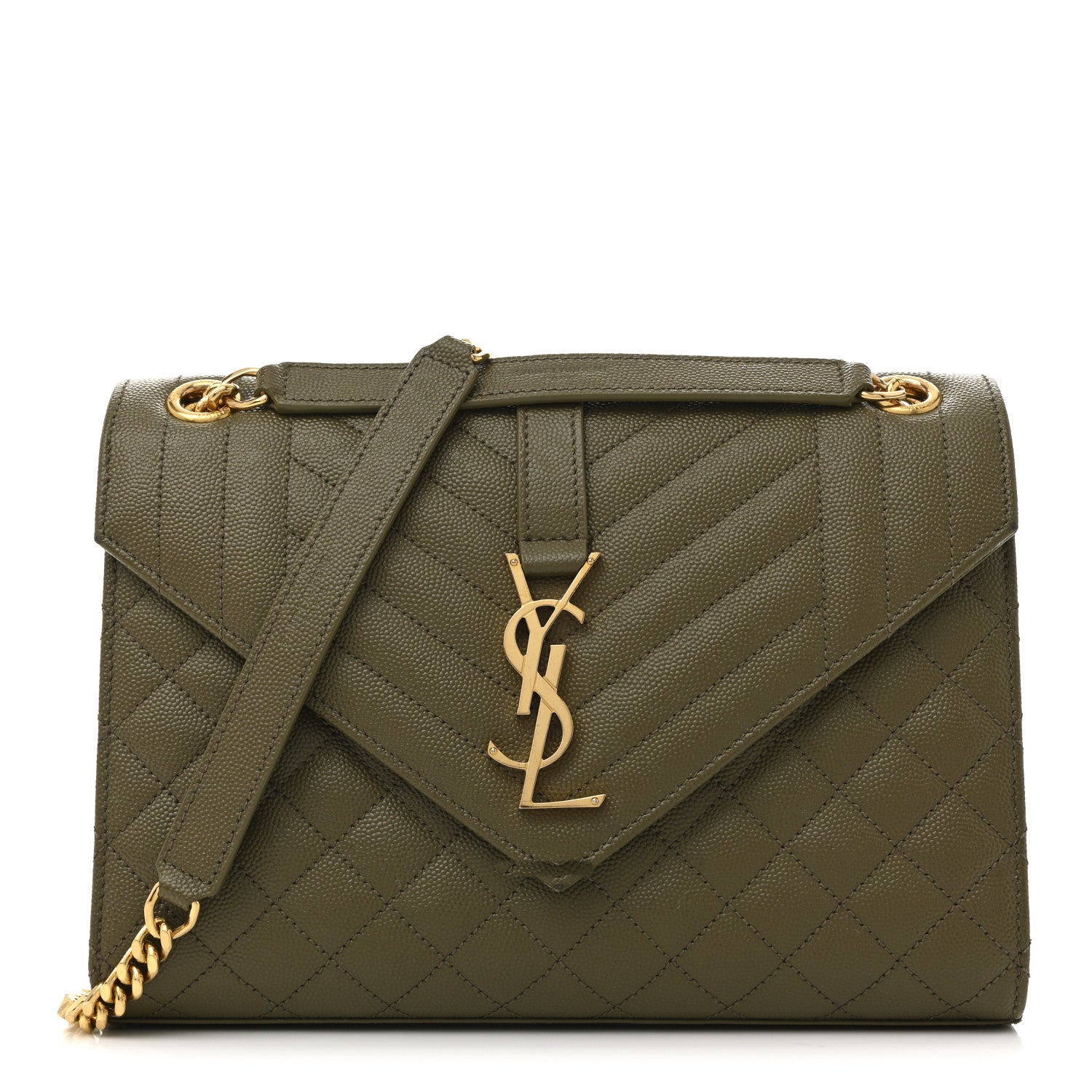 Saint Laurent Grain De Poudre Textured Mixed Matelasse Triquilt Medium Monogram Satchel Vert Kaki 1 of 13