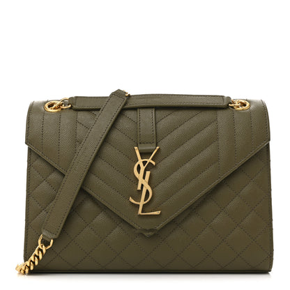 Saint Laurent Grain De Poudre Textured Mixed Matelasse Triquilt Medium Monogram Satchel Vert Kaki 1 of 13