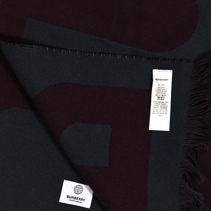Burberry Wool Jacquard Logo Scarf Maroon Grey 4 of 4