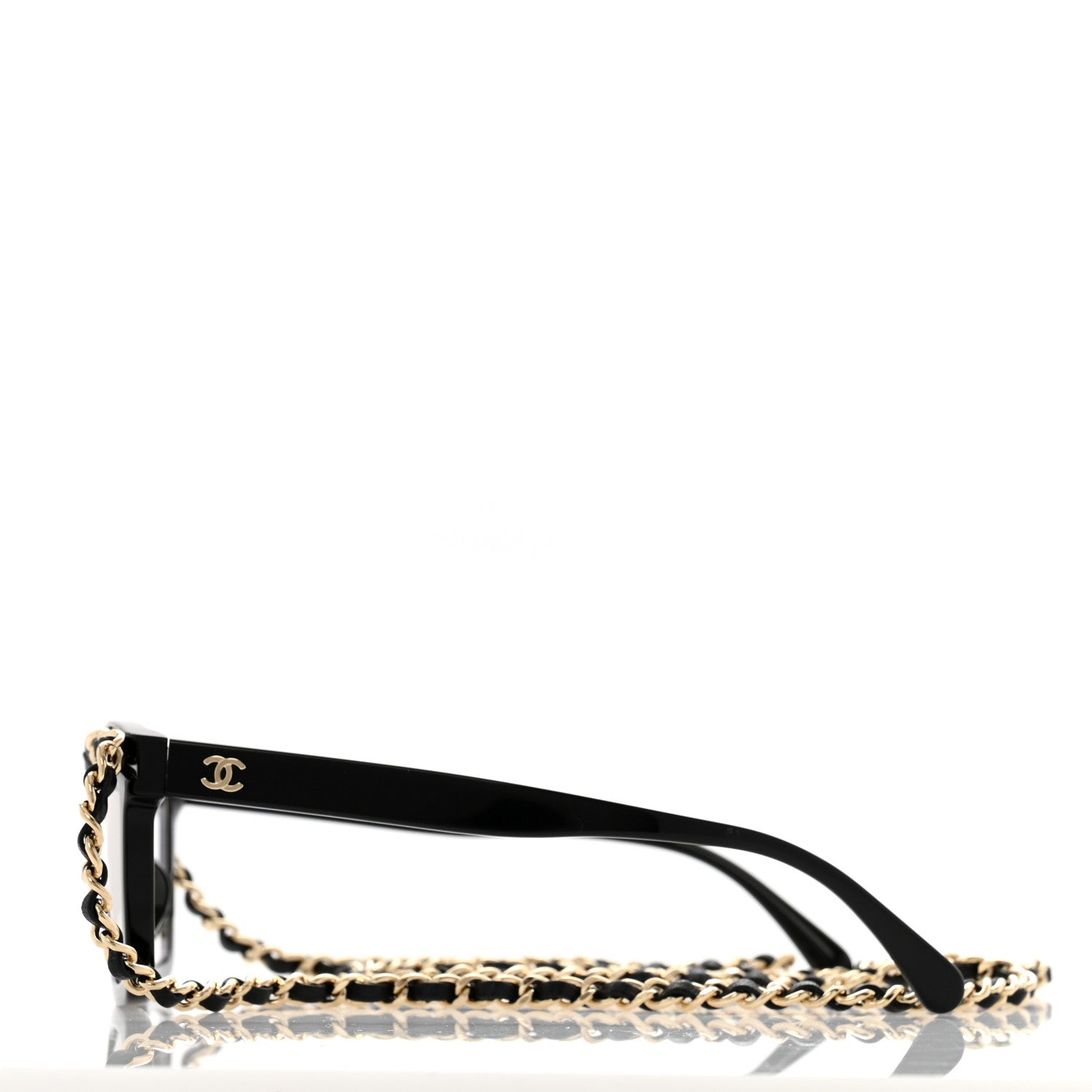 Chanel Acetate Metal Calfskin Chain Rectangle Sunglasses 71627A Black Transparent 3 of 8