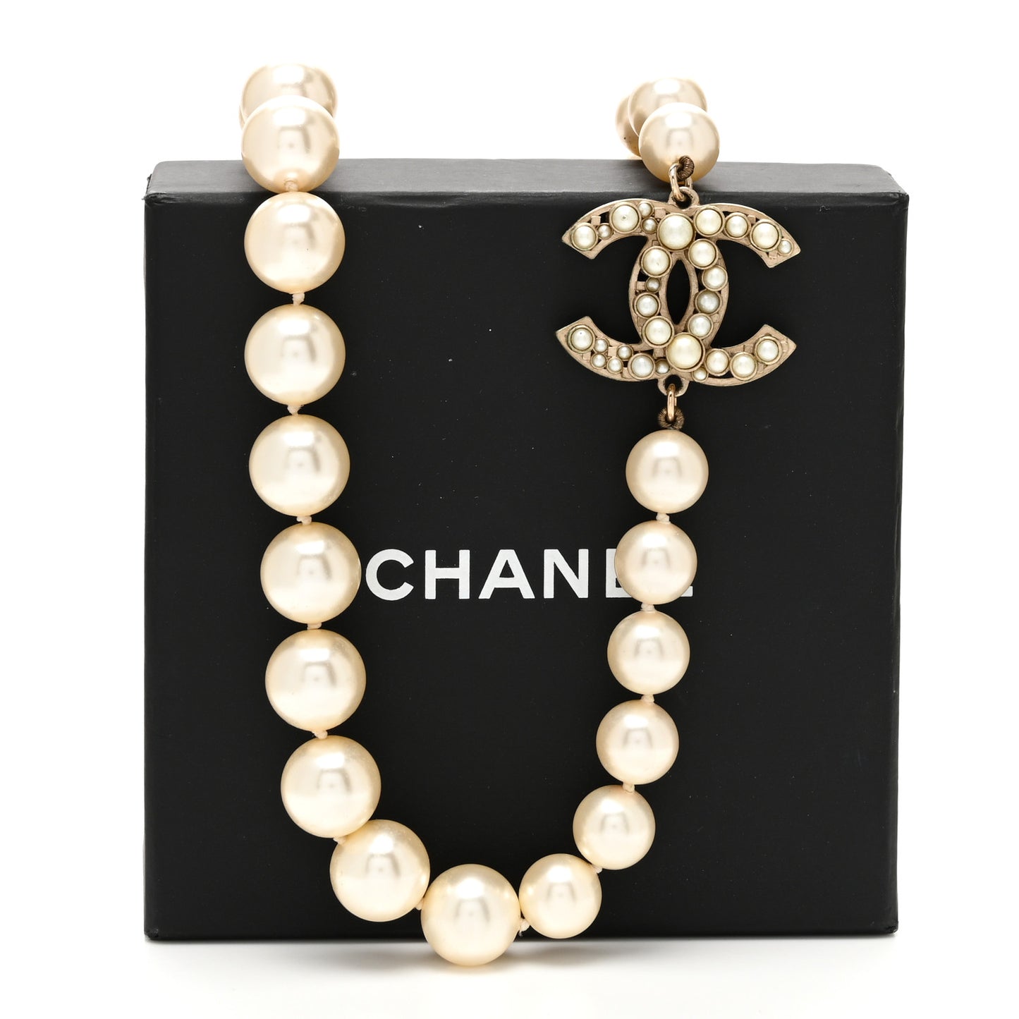 Crystal Pearl CC Long Necklace Silver