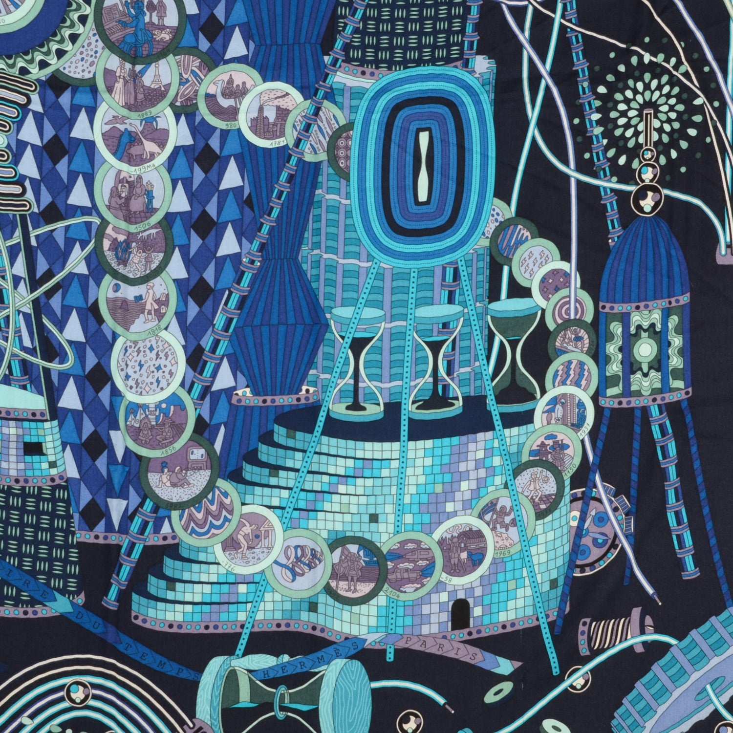 Hermes Cashmere Silk Le Laboratoire du Temps Shawl 140 Caban Turquoise Bleu 4 of 7