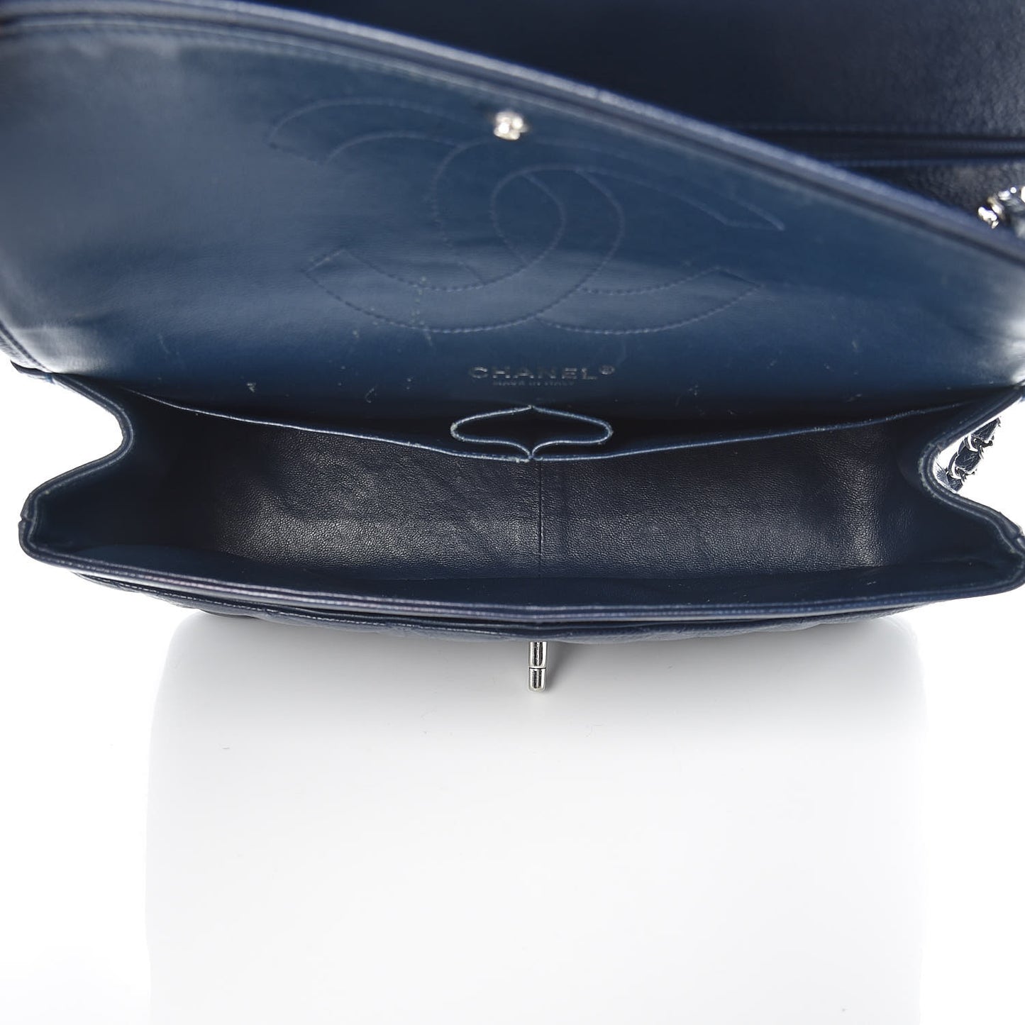 Caviar Quilted Jumbo Double Flap Navy Blue