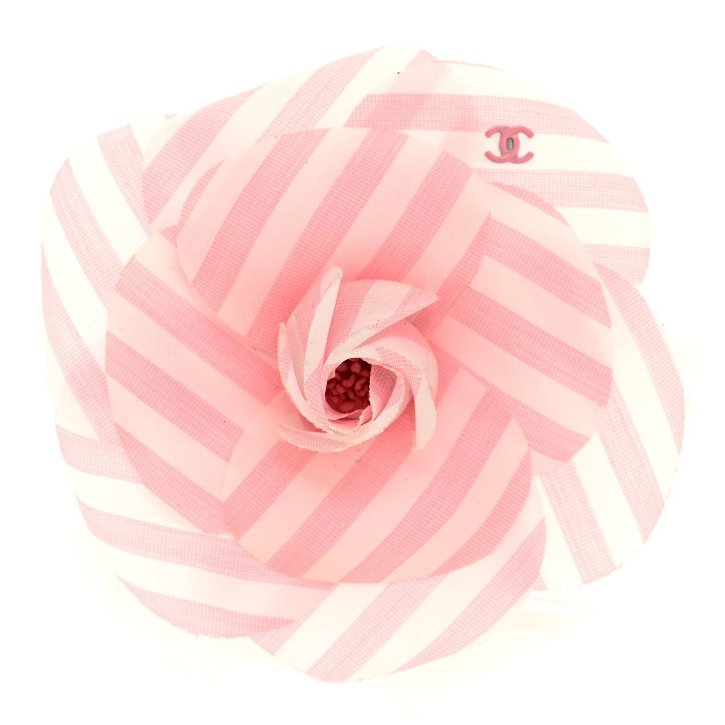 Fabric Camellia CC Brooch Pink White