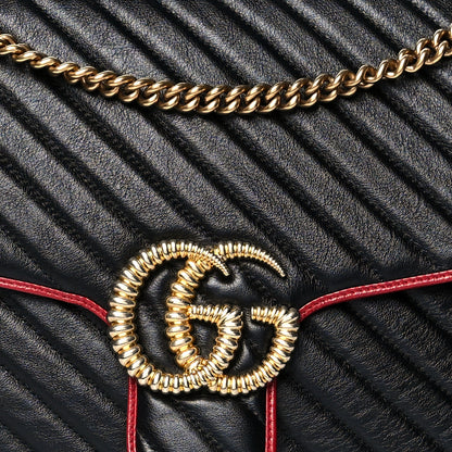 Gucci Vintage Effect Calfskin Matelasse Diagonal Large Torchon GG Marmont Shoulder Bag Black Romantic Cherry 7 of 9