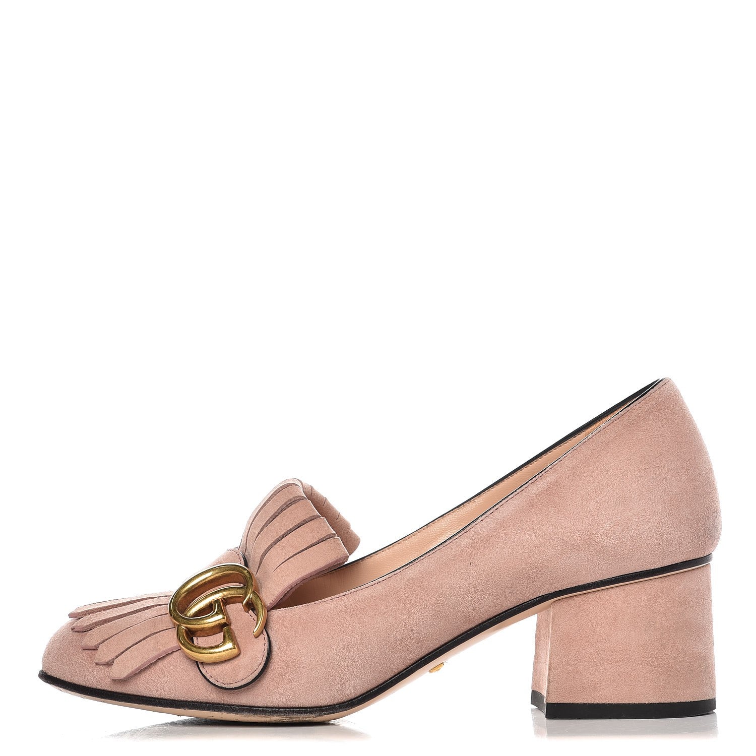 Gucci Suede GG Marmont Fringe Loafer Pumps 36 Blush 1 of 11