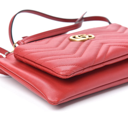 Gucci Calfskin Matelasse Small GG Marmont Double Zip Shoulder Bag Hibiscus Red 9 of 10