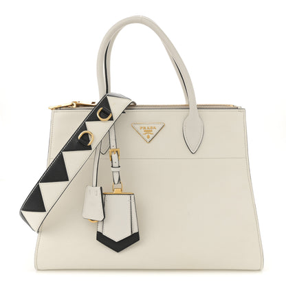 Prada Saffiano City Calfskin Greche Paradigme Bag White Black 1 of 12