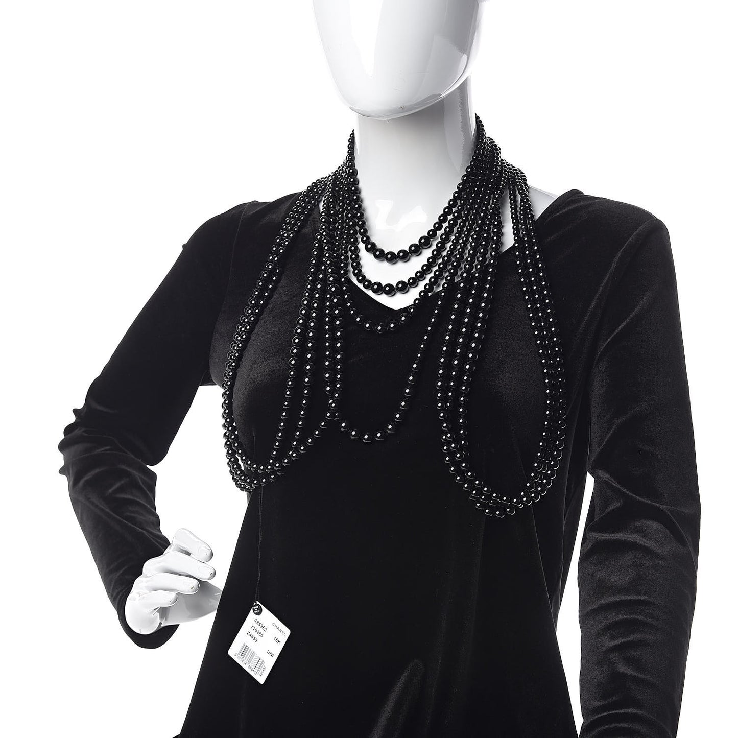 Ruthenium Beaded Pearl CC Long Multi Strand Necklace Black