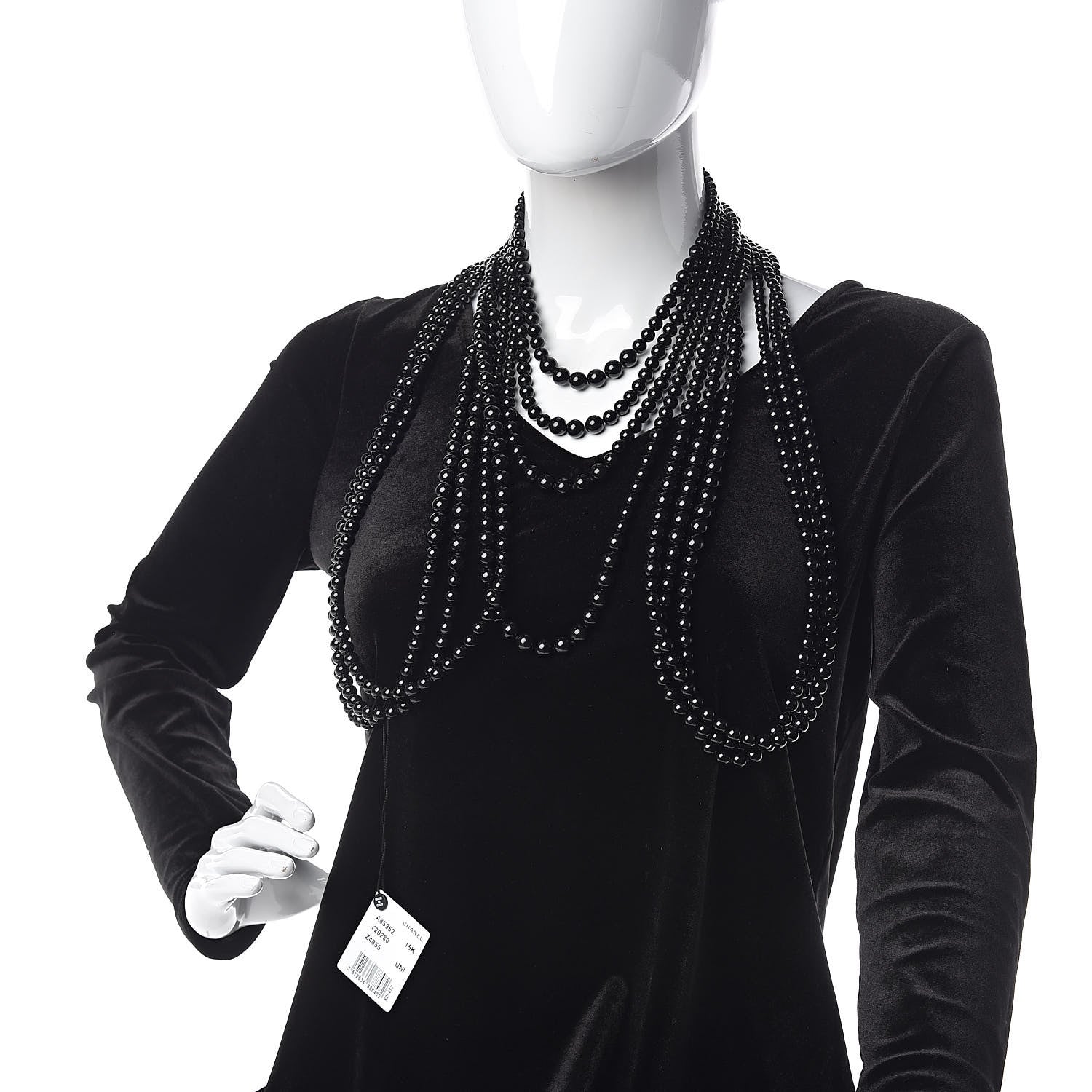 Chanel Ruthenium Beaded Pearl CC Long Multi Strand Necklace Black 2 of 5