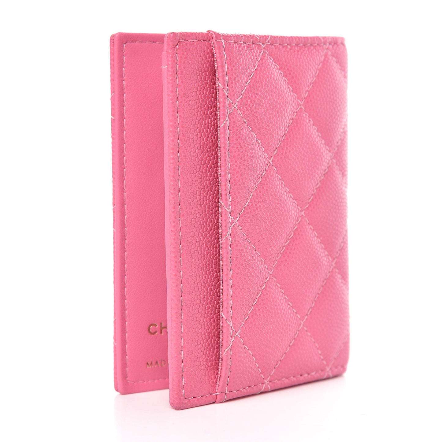 Caviar Quilted Card Holder Wallet Pink