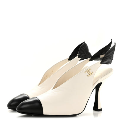 Chanel Lambskin Slingback Pumps 36.5 White Black 4 of 12
