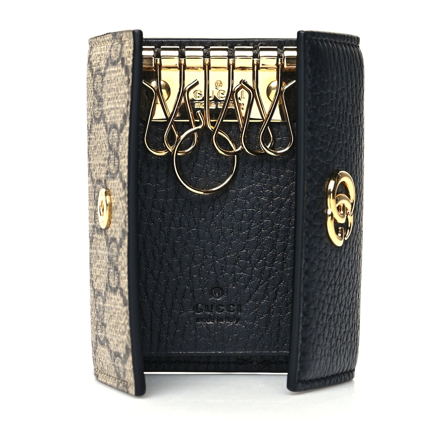 Dollar Calfskin GG Supreme Monogram GG Marmont 6 Key Holder Case Black Beige Ebony