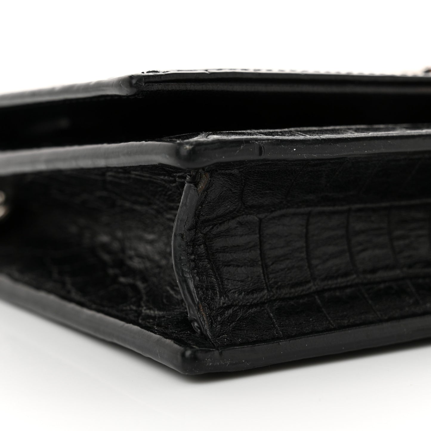 Calfskin Crocodile Embossed Kate Monogram Tassel Chain Wallet Black