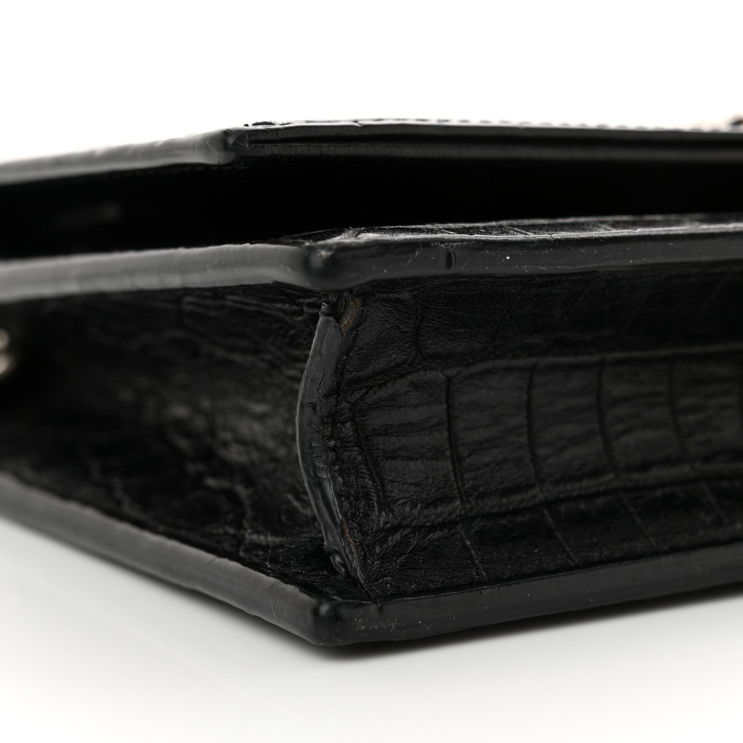 Saint Laurent Calfskin Crocodile Embossed Kate Monogram Tassel Chain Wallet Black 8 of 13