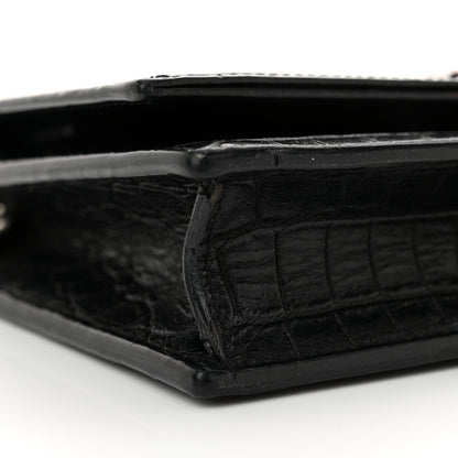 Saint Laurent Calfskin Crocodile Embossed Kate Monogram Tassel Chain Wallet Black 8 of 13