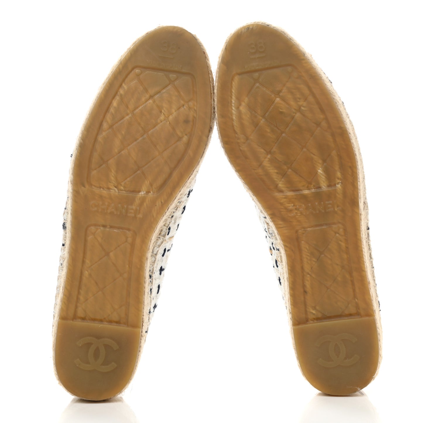 Tweed Grosgrain CC Espadrilles 38 White Beige Black