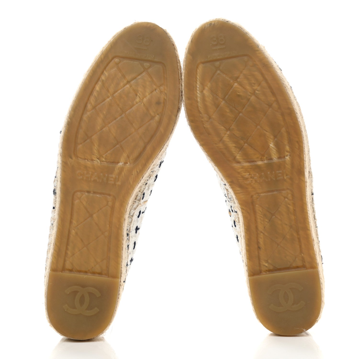Chanel Tweed Grosgrain CC Espadrilles 38 White Beige Black 5 of 9