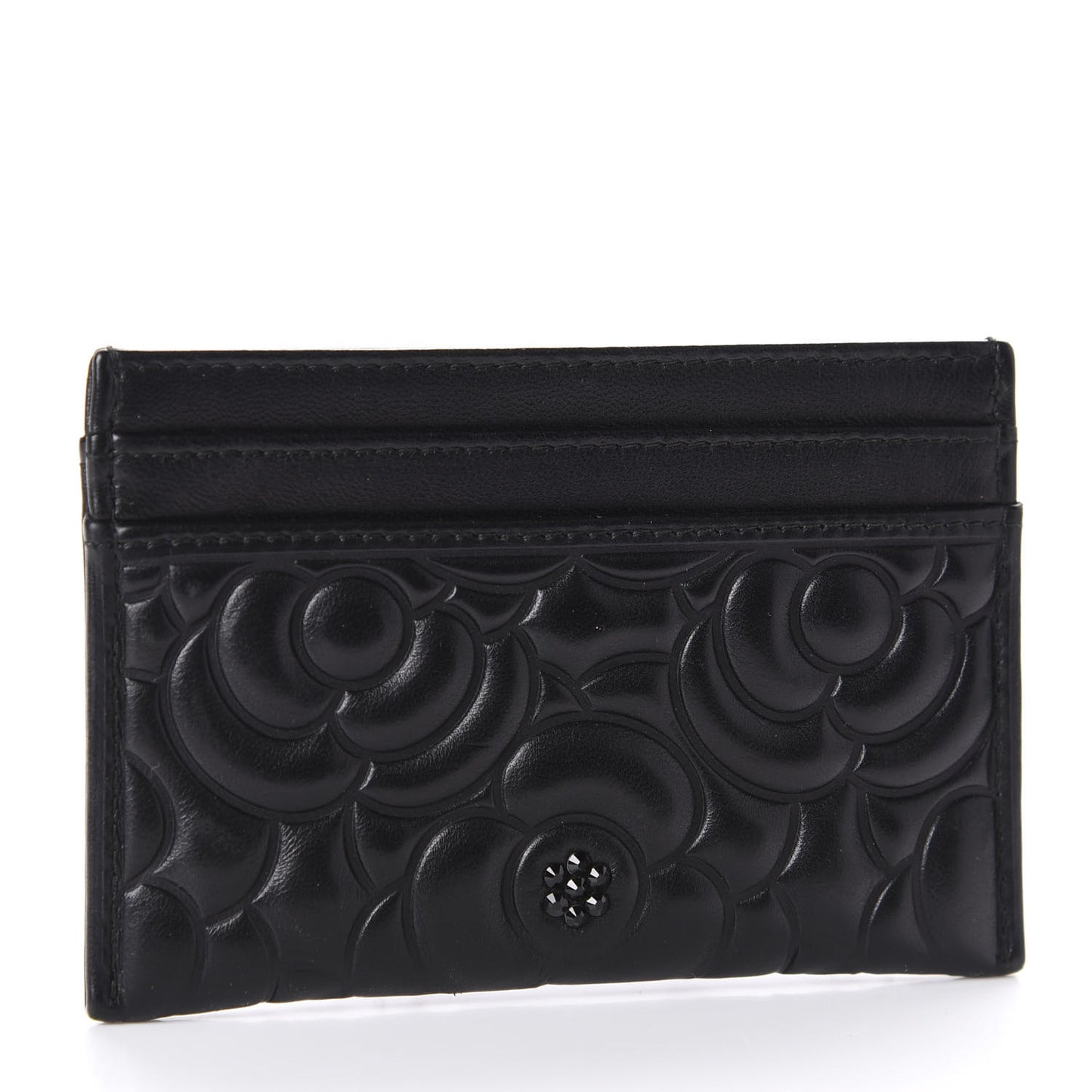 Lambskin Camellia Embossed Card Holder So Black