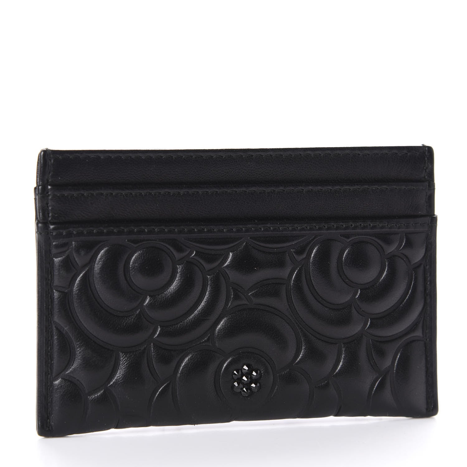 Chanel Lambskin Camellia Embossed Card Holder So Black 3 of 9