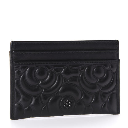 Chanel Lambskin Camellia Embossed Card Holder So Black 3 of 9