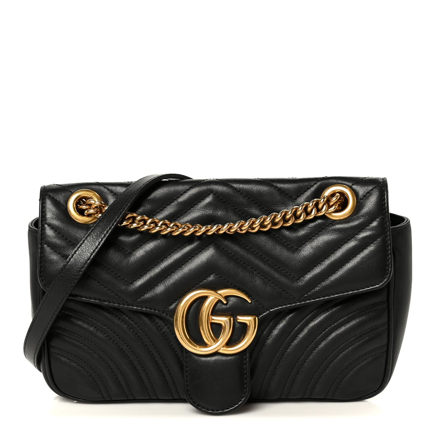 Gucci Calfskin Matelasse Small GG Marmont Chain Shoulder Bag Black 1 of 11