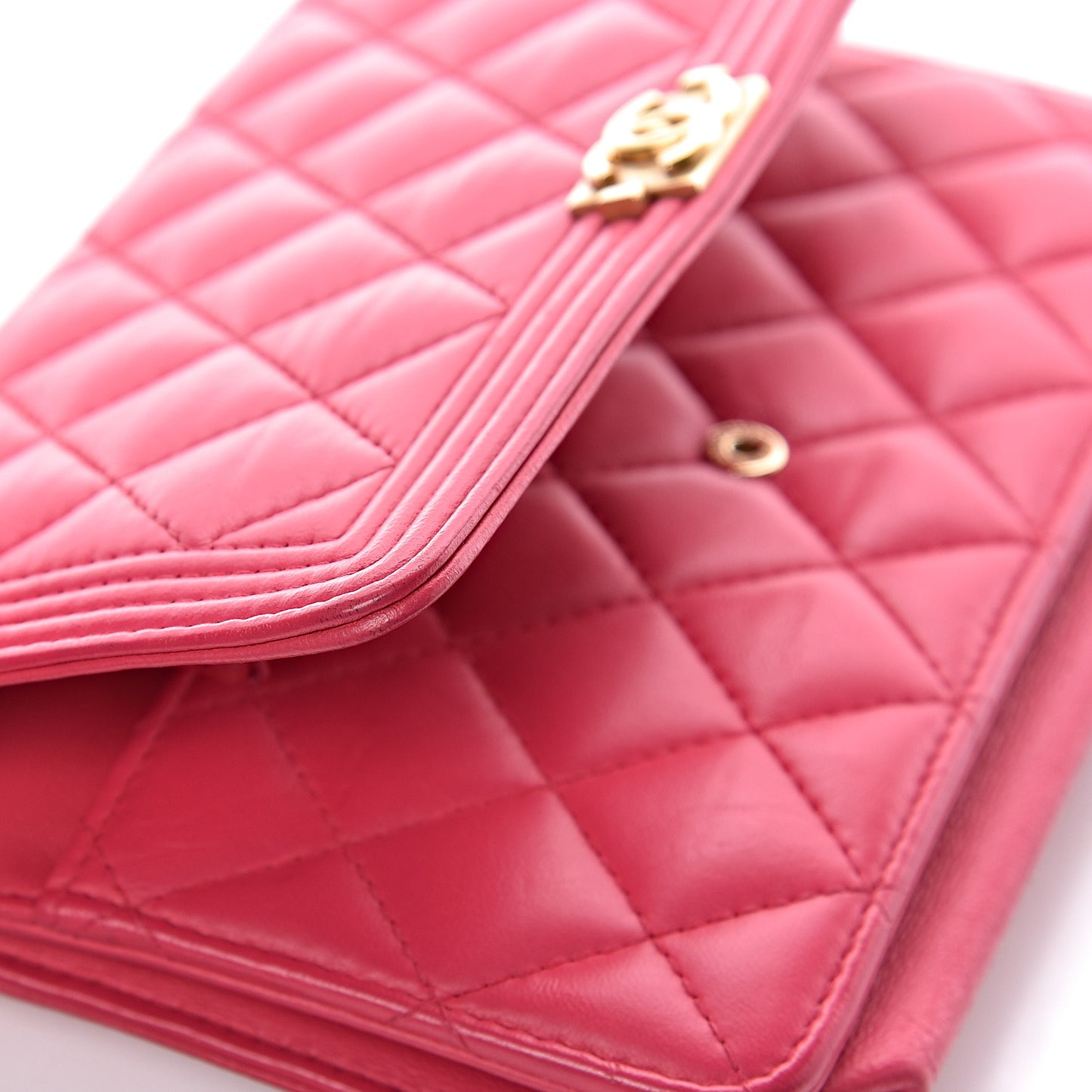 Lambskin Quilted Boy Wallet On Chain WOC Fuchsia