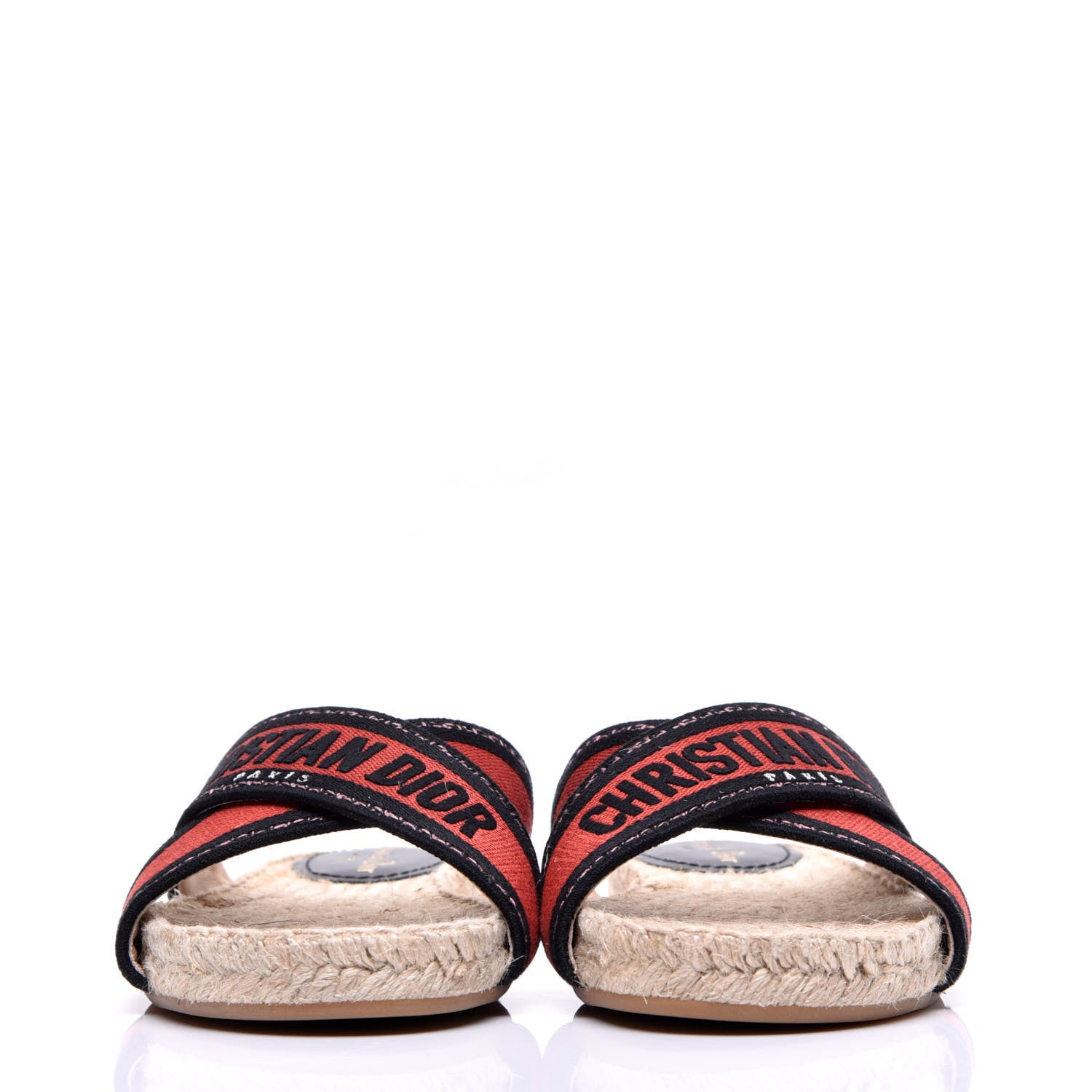 Christian Dior Canvas Embroidered Granville Espadrille Crisscross Flat Slide Sandals 37 Spicy Red 2 of 9