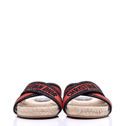Christian Dior Canvas Embroidered Granville Espadrille Crisscross Flat Slide Sandals 37 Spicy Red 2 of 9