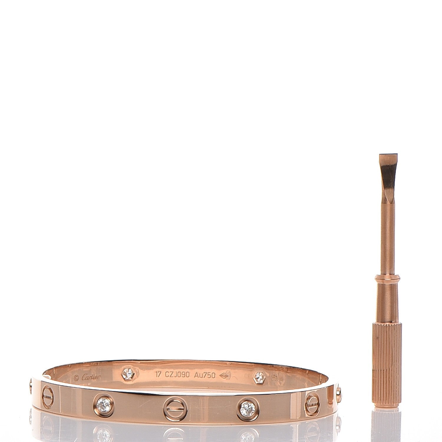 Cartier 18K Pink Gold 4 Diamond LOVE Bracelet 17 7 of 7
