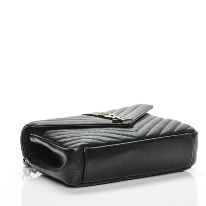 Saint Laurent Sheepskin Matelasse Chevron Monogram Medium College Bag Black 4 of 7