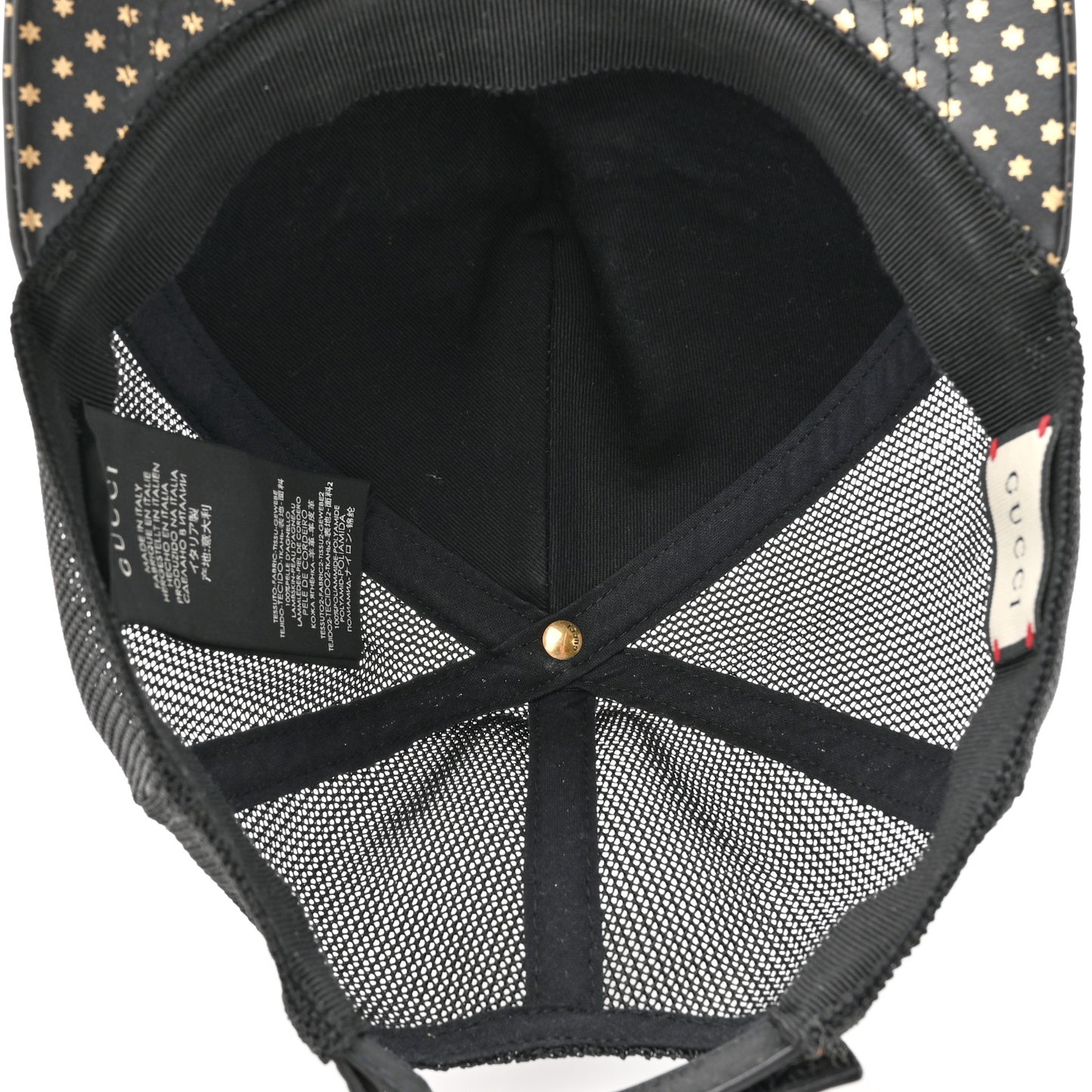 X SEGA Calfskin GUCCY Stars Baseball Hat M Black Gold