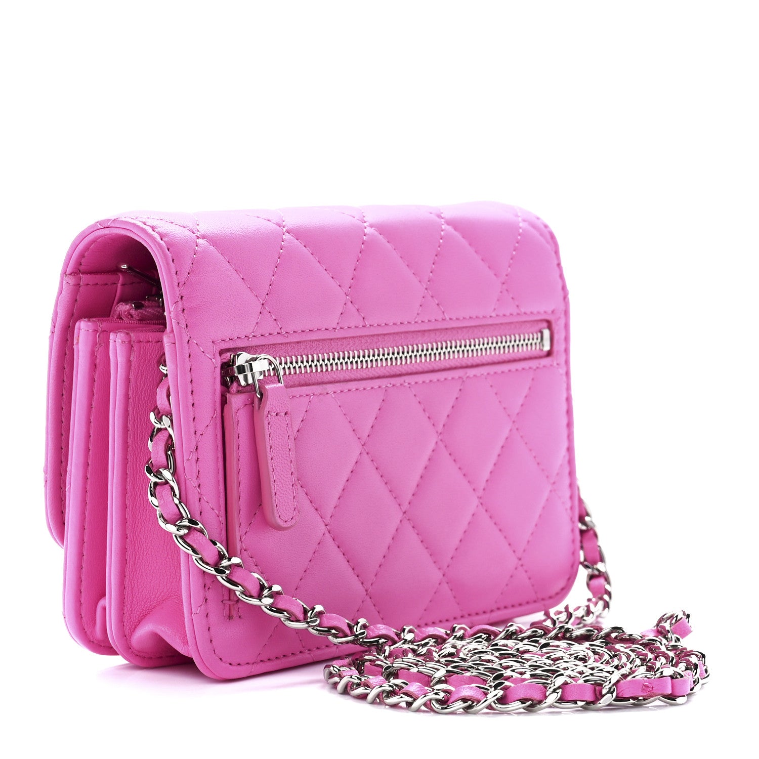 Chanel Lambskin Quilted Mini Wallet On Chain WOC Pink 3 of 12