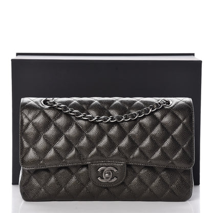 Chanel Metallic Caviar Quilted Medium Double Flap Dark Charcoal 8 of 8