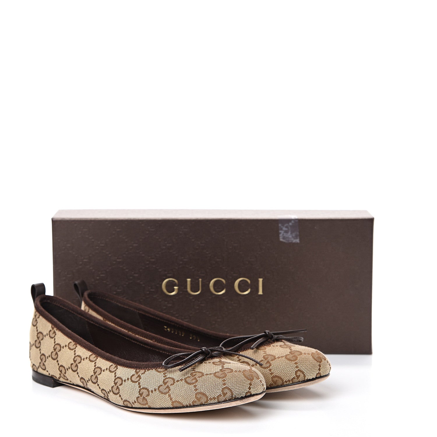Gucci Monogram Miro Soft Calfskin Ballet Flats 39.5 Beige Ebony Cocoa 10 of 10