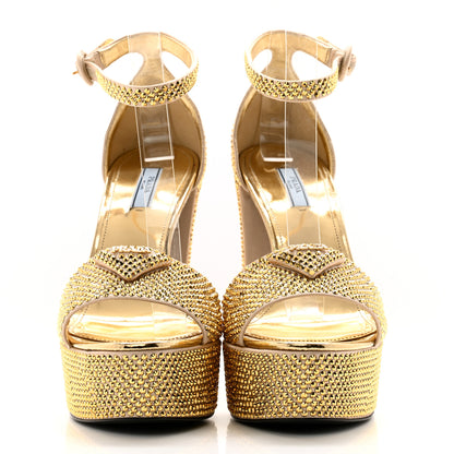 Prada Satin Crystal Triangle Logo 40/135mm Platform Sandals 40 Platino 2 of 10