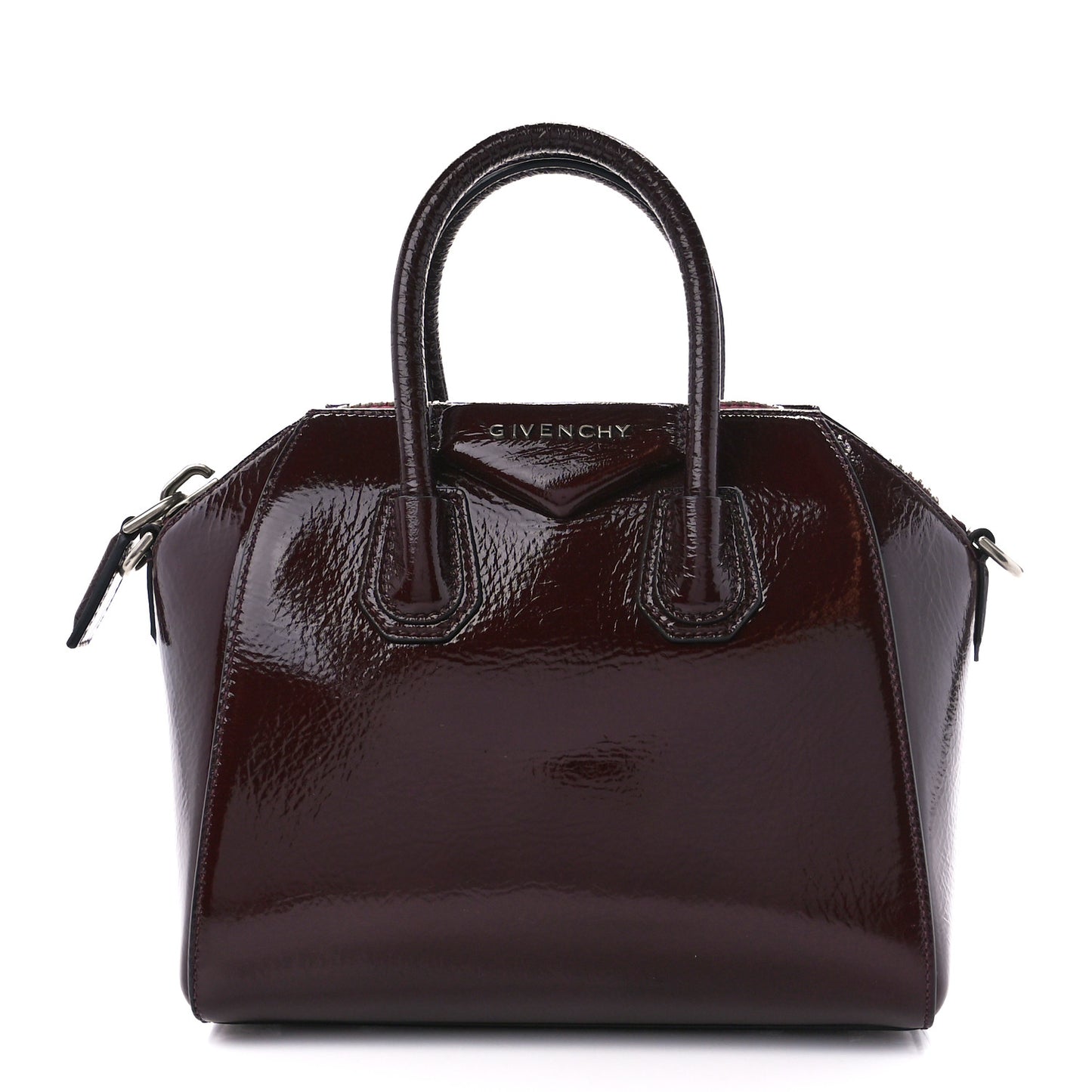 Crinkled Patent Calfskin Mini Antigona Aubergine