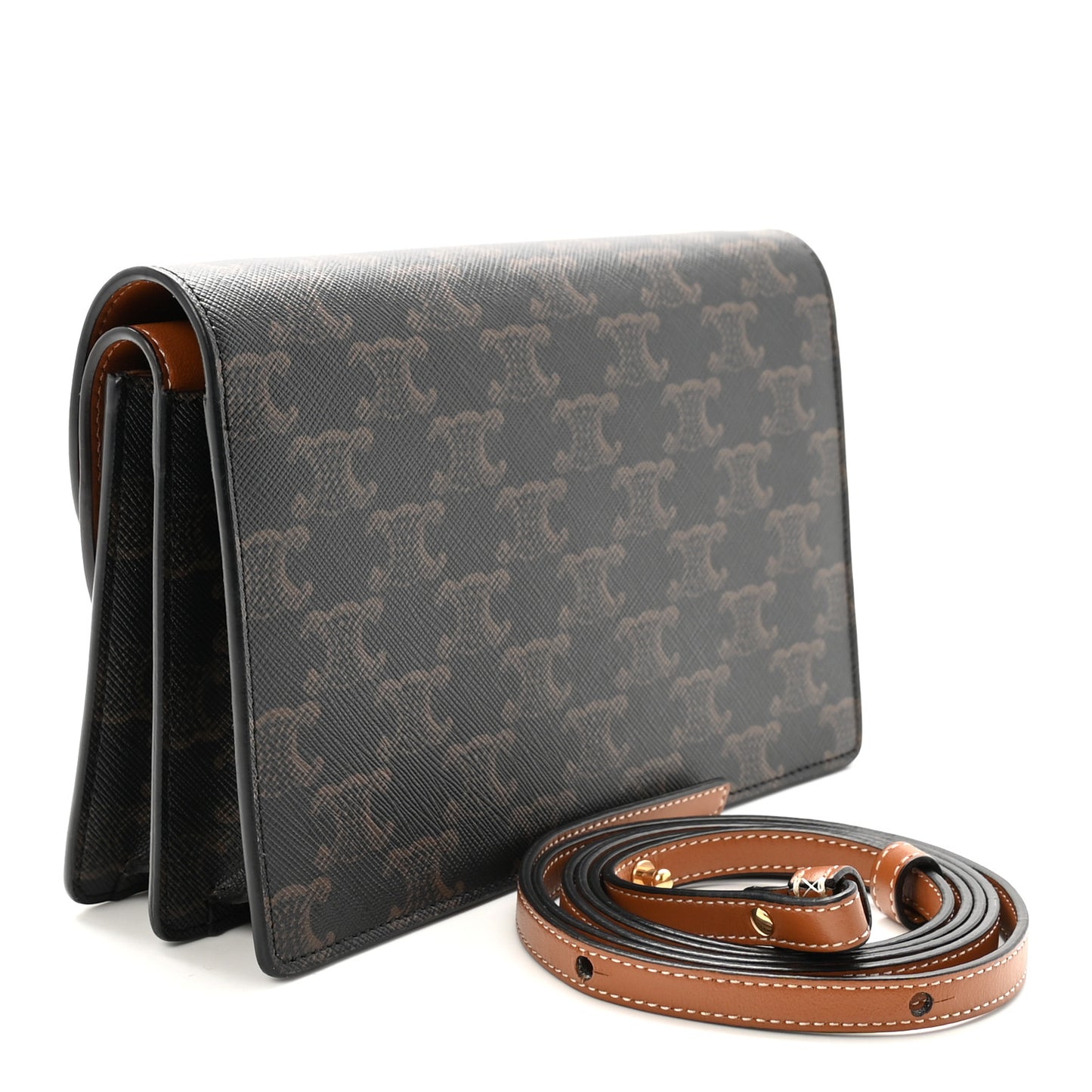 Triomphe Canvas Lambskin Wallet On Strap Tan