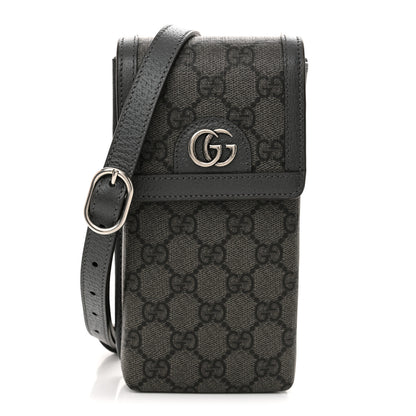 Gucci GG Supreme Monogram Textured Dollar Calfskin Phone Crossbody Bag Grey Black Graphite Grey 1 of 10