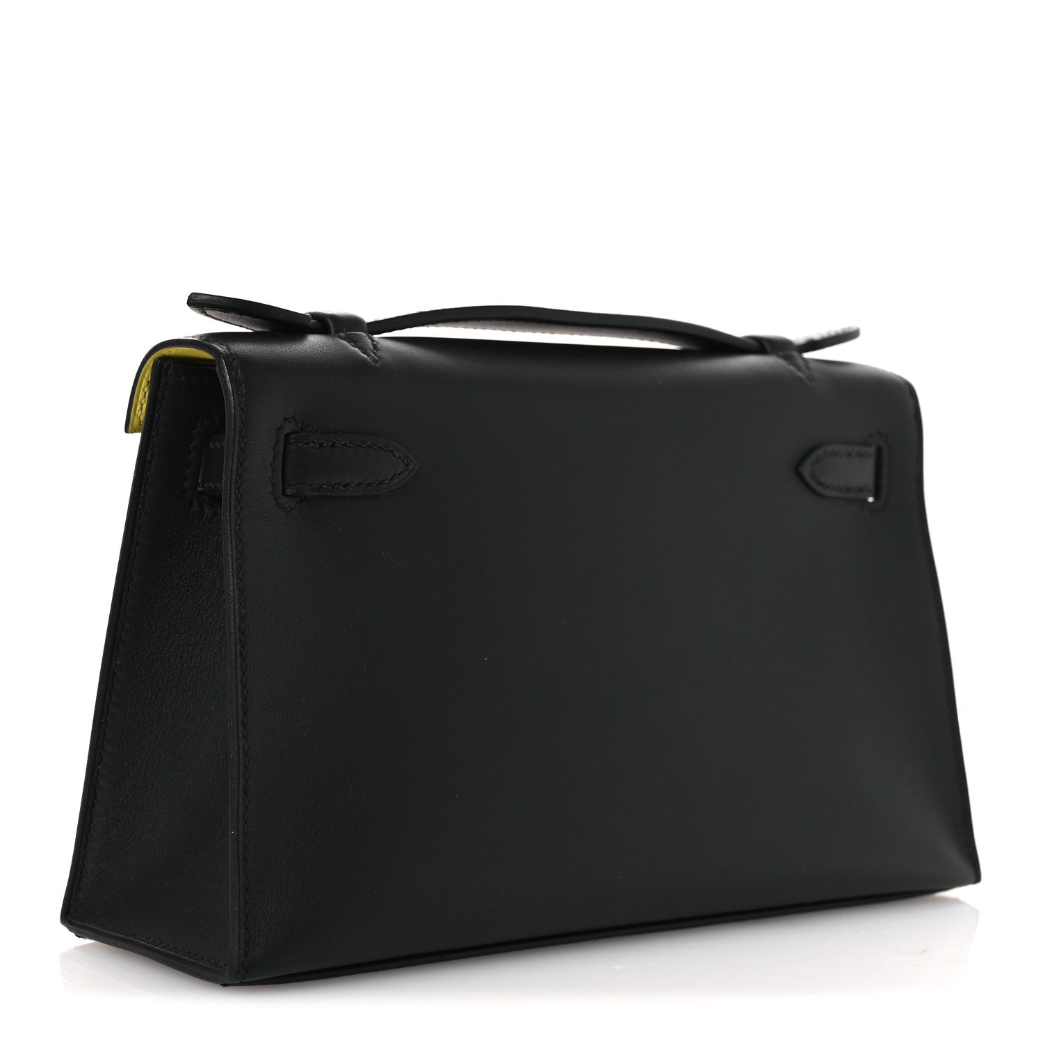 Hermes Swift Horseshoe Kelly Pochette Clutch Black Lime 3 of 12