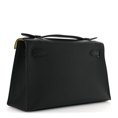 Hermes Swift Horseshoe Kelly Pochette Clutch Black Lime 3 of 12