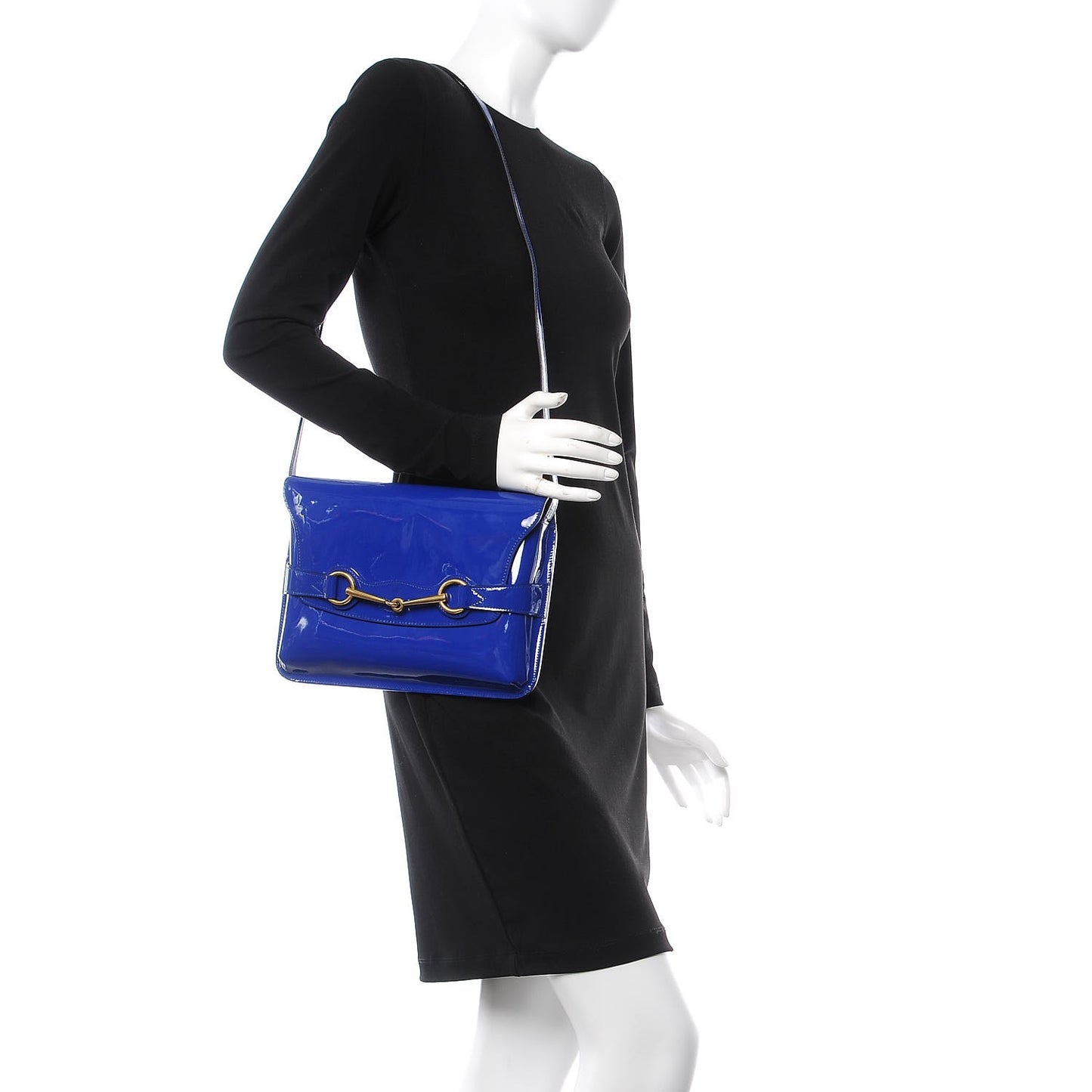 Patent Large Bright Bit Shoulder Bag Deep Zaffiro