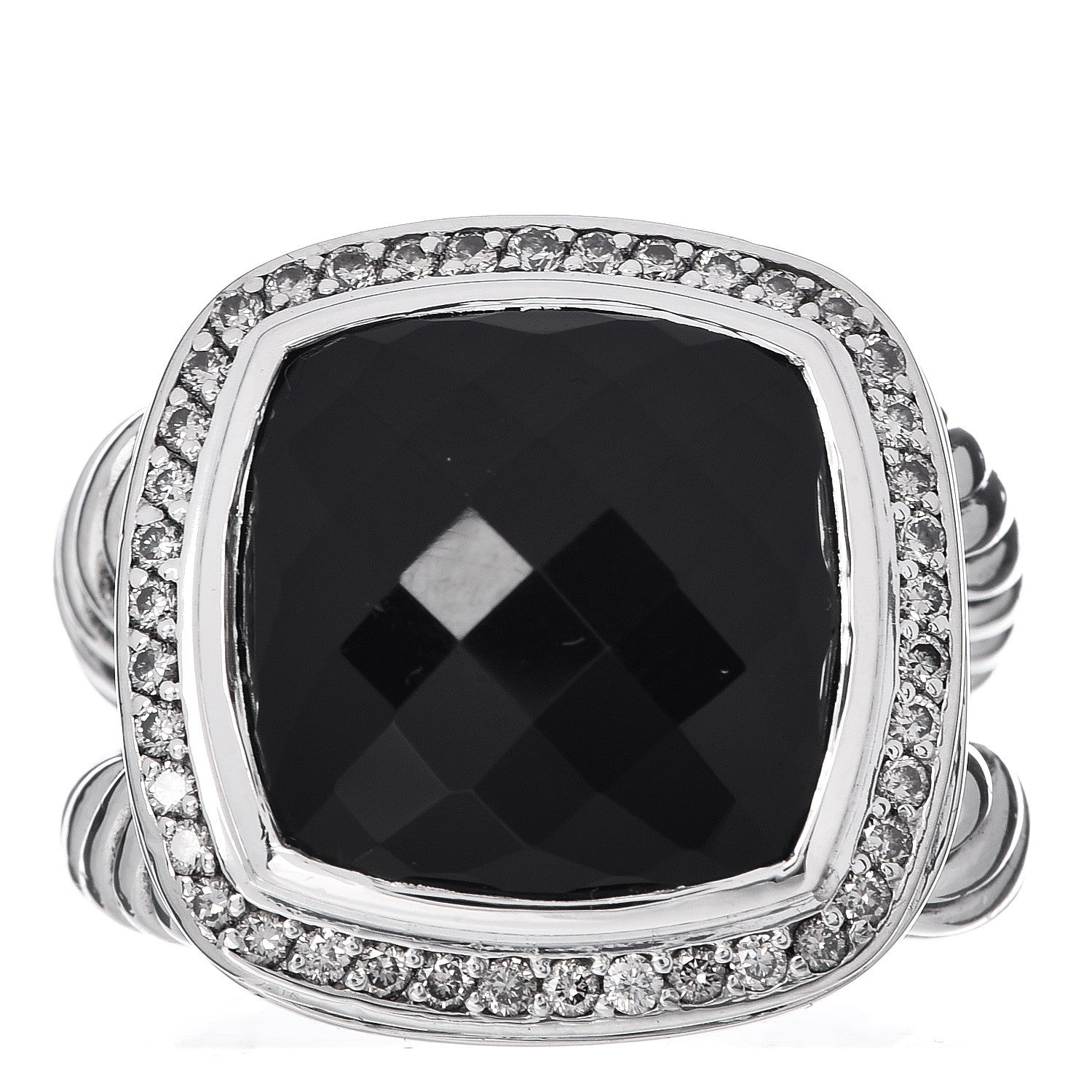 David Yurman Sterling Silver Diamond Black Onyx 14mm Albion Ring 54 7 1 of 5