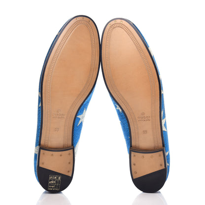 Gucci Lurex Calfskin Starry Sky Womens Jordaan Loafers 39 Bluette Silver 6 of 11